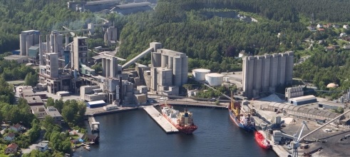 Aerial view of the cement factory in Brevik, Norway
