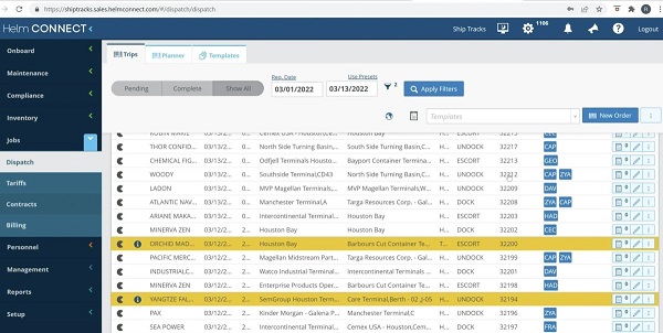Using Helm CONNECT Jobs, users see all orders, and can select competitive orders (highlighted in yellow)