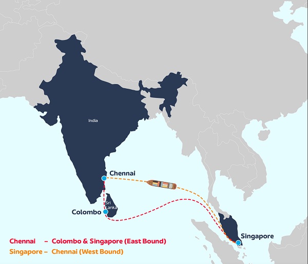 The new Southeast Asian shipping service launched in cooperation between AD Ports Group’s SAFEEN Feeders and CMA CGM Group links Singapore, Colombo and Chennai