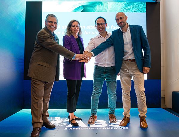(L to R): Lefteris Karaminas, ABS Manager, Global Sustainability; Mercedes García Horrillo, EMSA Project Officer for Sustainability; Edwin Pang, Founder of Arcsilea; and Konstantinos Voutzoulidis, ABS Director, Business Development