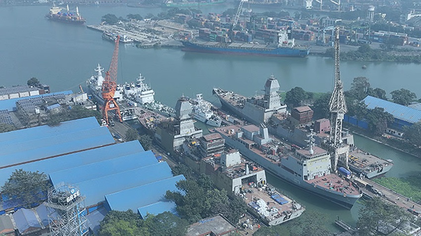 Indian Navy ships including two stealth destroyers undergoing fitting out at Garden Reach Shipbuilders and Engineers' Kolkata facilitiesGarden Reach Shipbuilders and Engineers