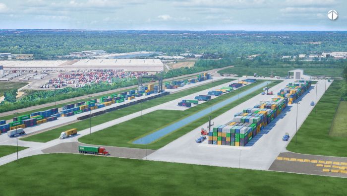 3D rendering of Montgomery Intermodal Container Transfer Facility, scheduled to open in early 2027