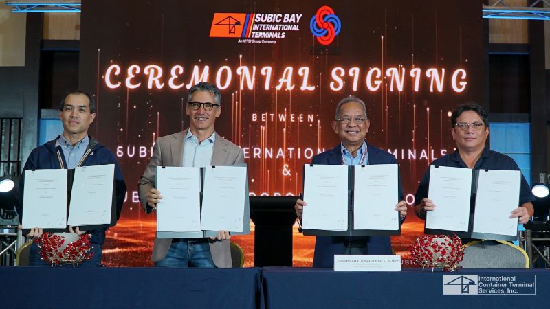 From left) Juan Miguel Delgado, Subic Bay International Terminals vice chairman, and Christian R. Gonzalez, ICTSI executive vice president, signed the concession extensions together with Eduardo Jose L. Aliño, SBMA chairman and administrator, and Honorio Allado III, SBMA director and ports committee chairman.