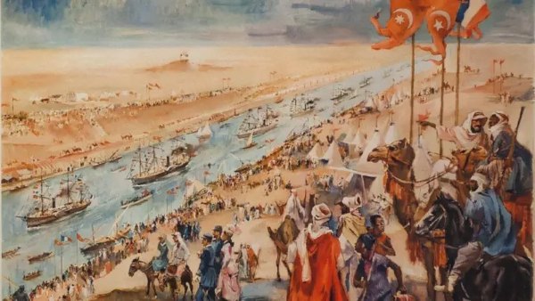 رسم يعود لـ 17 نوفمبر 1869 لحفل افتتاح قناة السويس في بورسعيد