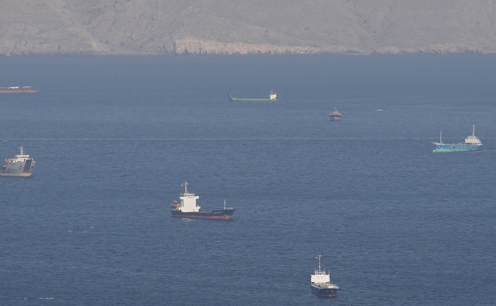Ships and tankers in the strait of Hormuz off the coast of Musandam, Oman. Photograph: Reuters